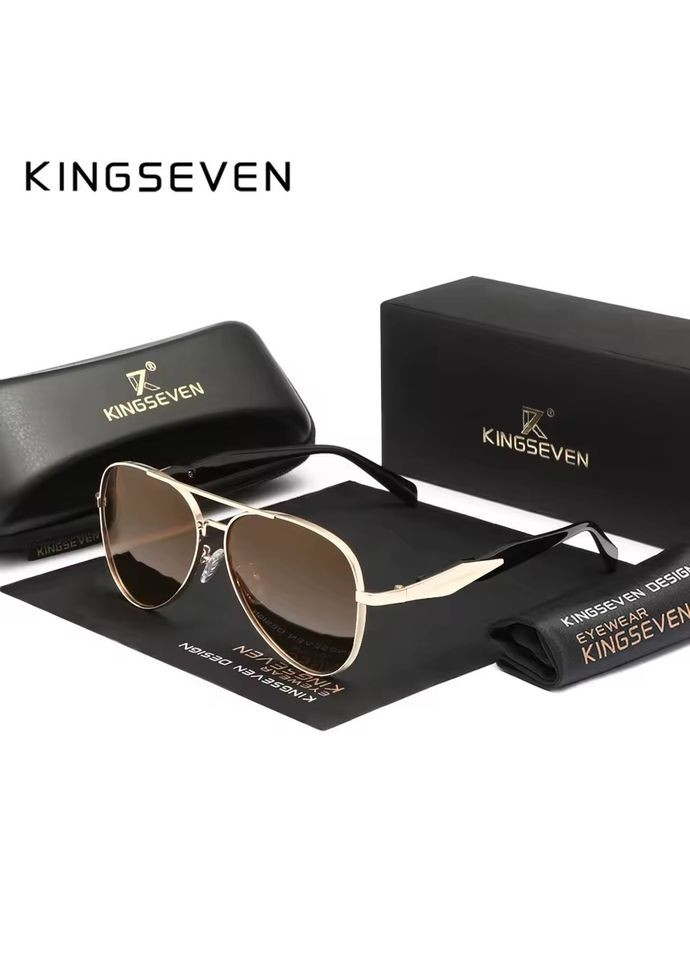 Мужские поляризационные градиентные солнцезащитные очки 2412 Gold Brown KINGSEVEN (337127864)