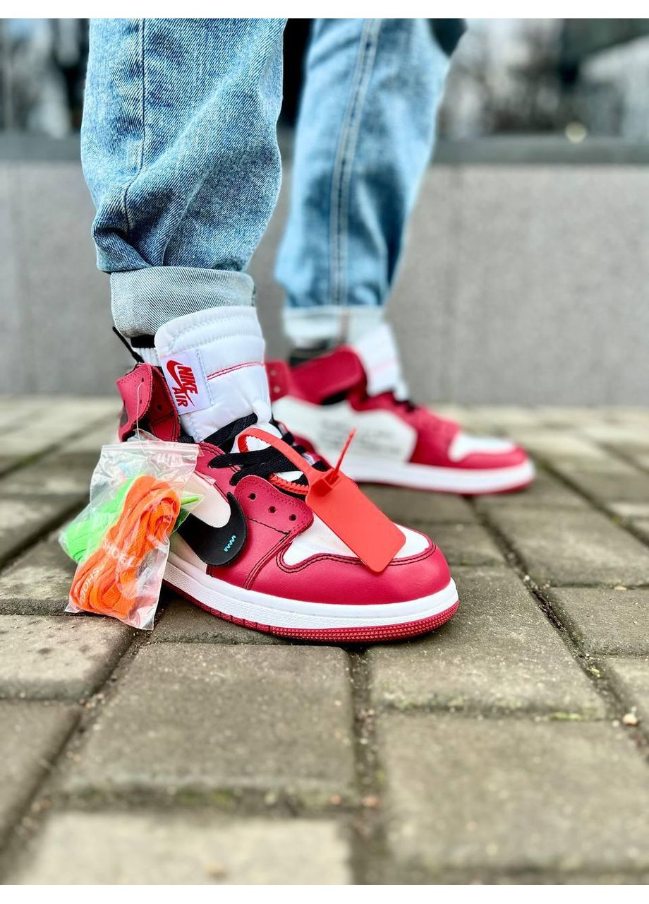 КРОССОВКИ ЖЕНСКИЕ NIKE AIR JORDAN 1 OFF-WHITE RED НАЙК АИР ДЖОРДАН No Brand белые демисезоны (368887898)