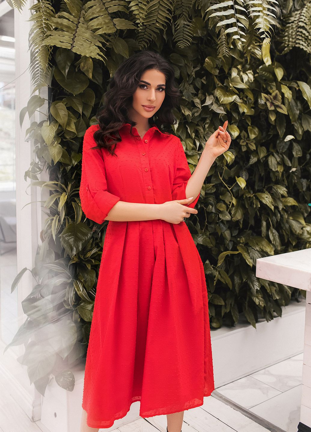 Червона ділова сукня-сорочка з батисту кльош No Brand однотонна