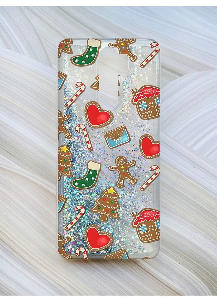 Чохол з плаваючими блискітками для Xiaomi Redmi Note 8 Pro Сріблястий Різдвяний фон (принт 181) CASE CONTROL (362968025)