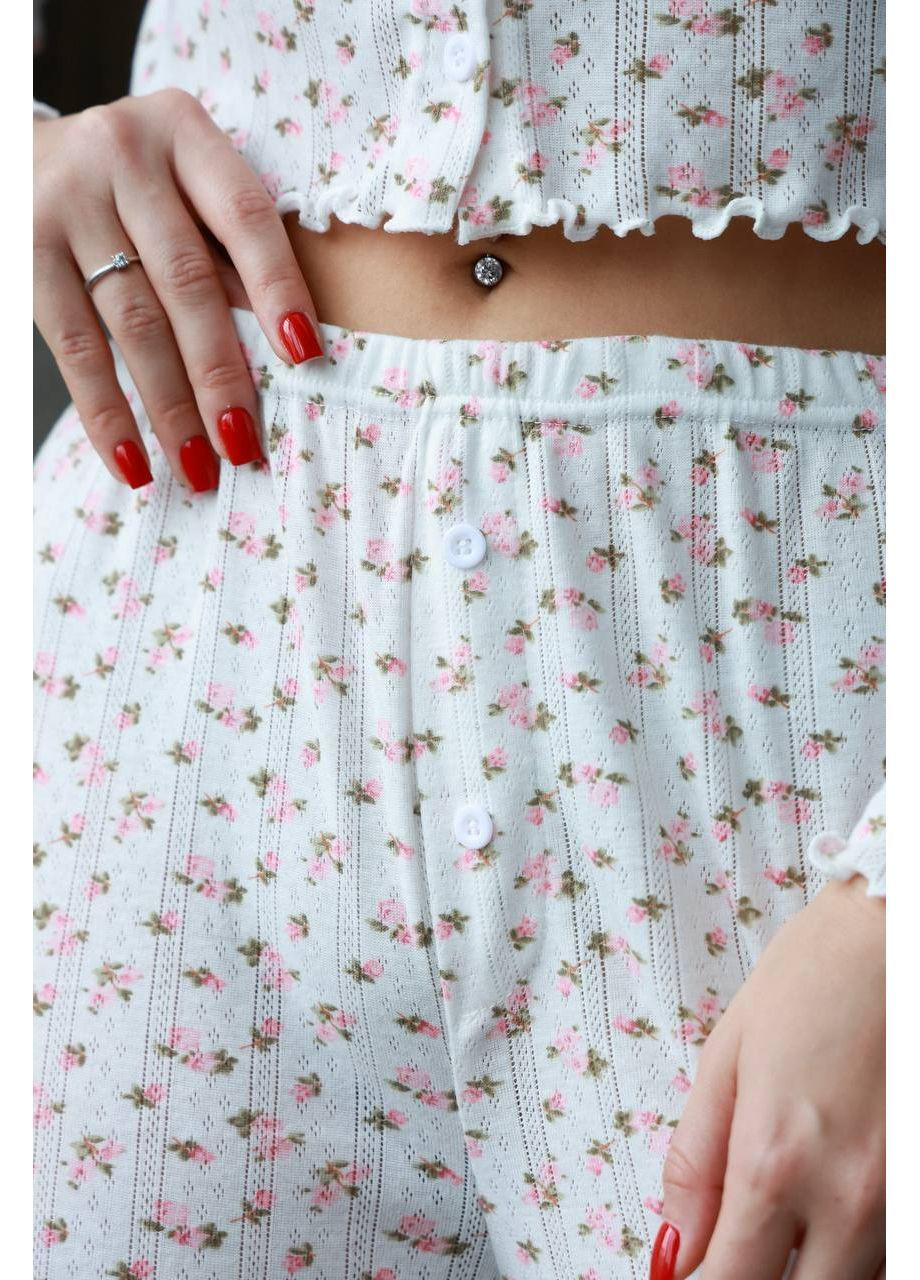 Белая всесезон стильная пижама кофта + брюки No Brand