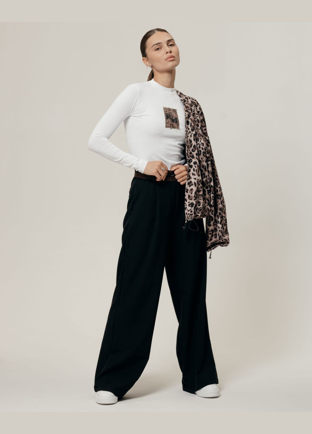 Костюм комплект леопардовый черный (бомбер, брюки, лонгслив) Raw (305196744)