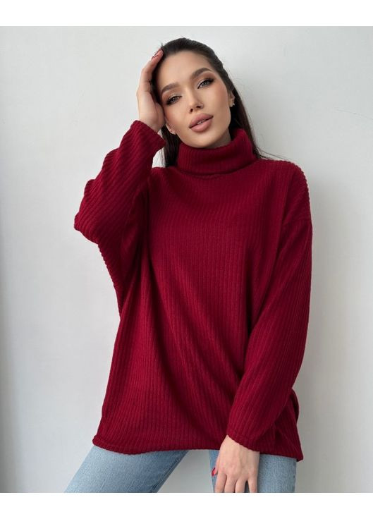 Бордовий демісезонний подовжений светр із високим горлом ISSA PLUS
