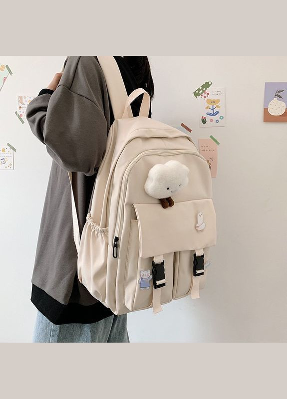 Рюкзак с карманами 3856 мужской женский детский школьный портфель бежевий No Brand (296008177)