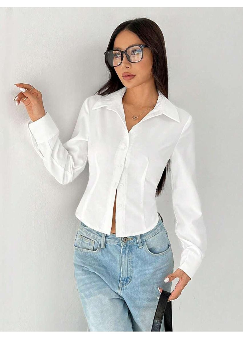 Белая повседневный рубашка однотонная SHEIN