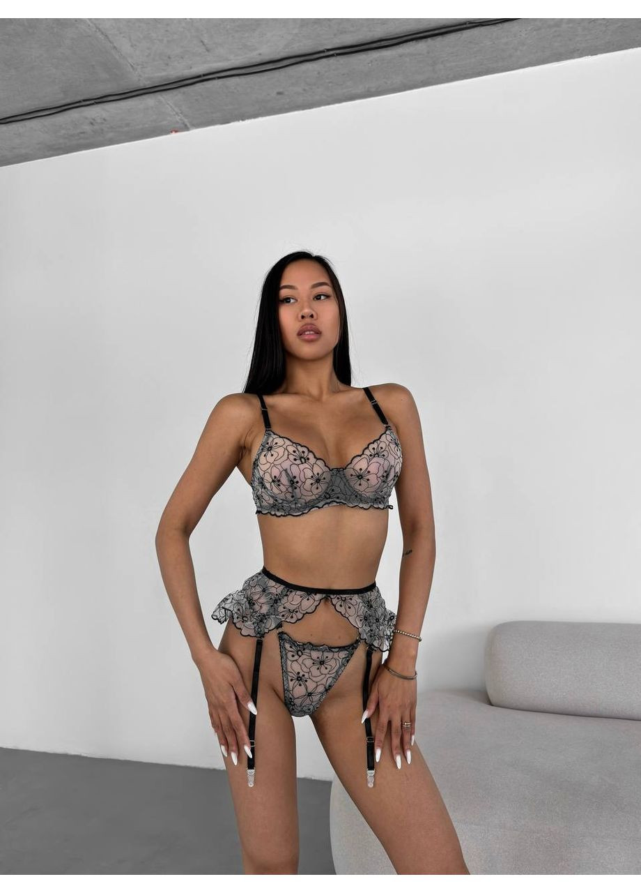 Чёрный балконет комплект женского белья | чувственная гармония, чёрный Vital-Textile с косточками полиэстер, эластан