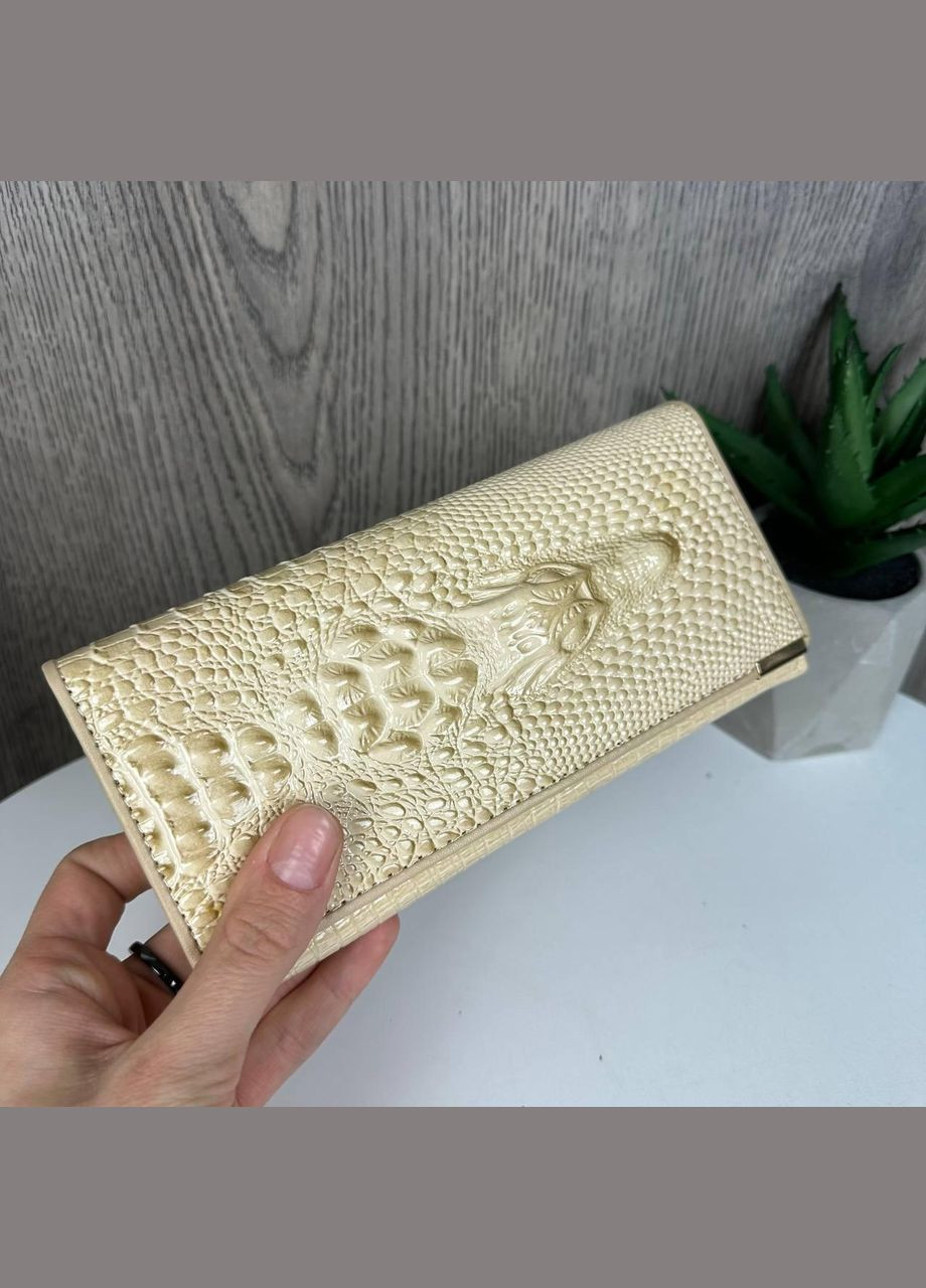 Кожаный женский кошелек крокодил натуральная кожа Бежевый No Brand (299313913)