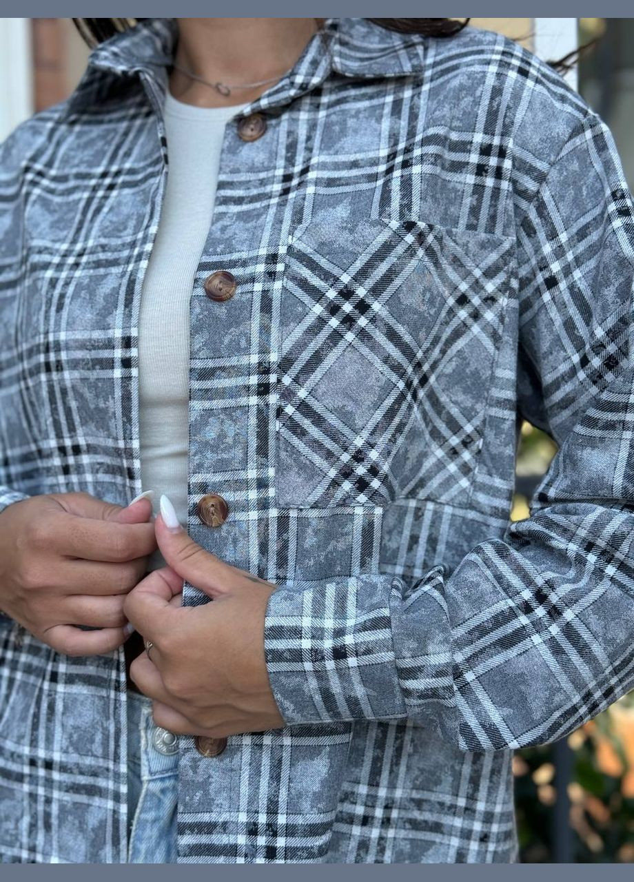 Жіноча сорочка в клітинку вільного крою сіра з білим You Best (299717537)