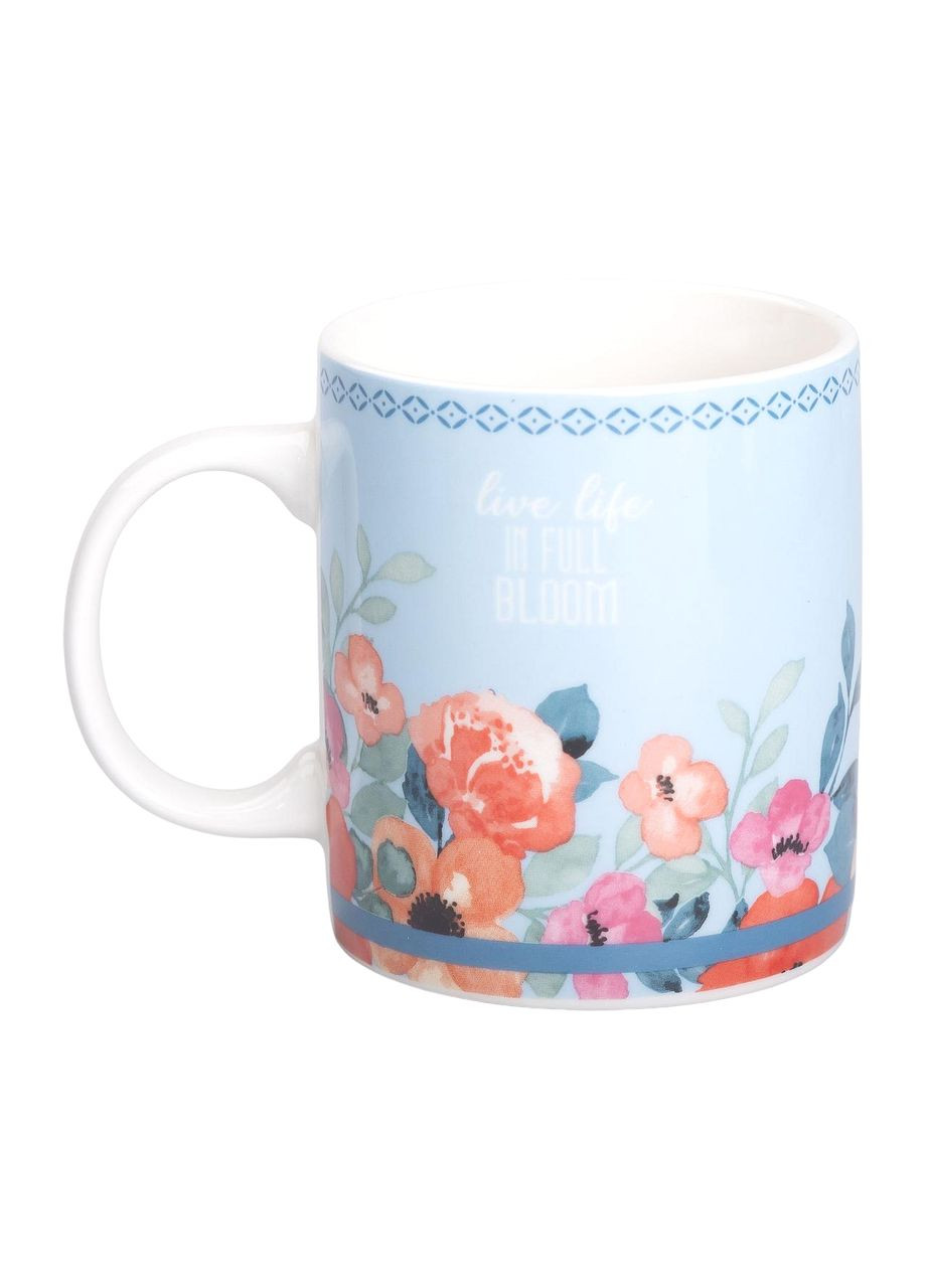 Кухоль порцеляновий з квітковим принтом 400 мл блакитний для чаю та кави посуд для напоїв ProDobro (364192861)