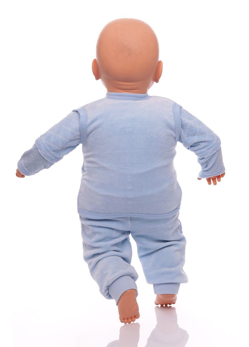 Голубой зимний костюм с длинным рукавом для мальчика велюровый с песиком голубой 62 см (30054) BABYKROHA