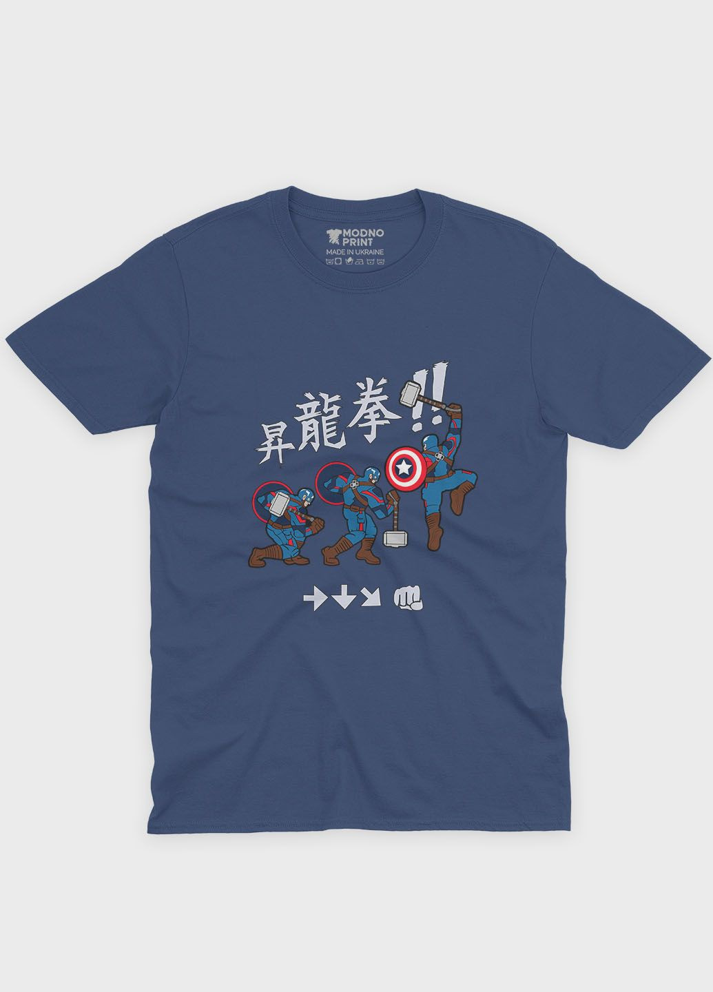 Темно-синяя демисезонная футболка для девочки с принтом супергероя - капитан америка (ts001-1-nav-006-022-009-g) Modno