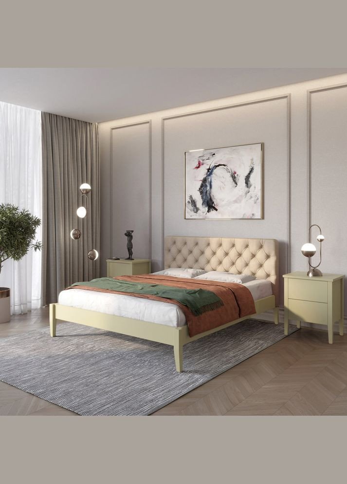 Двоспальне дерев'яне ліжко Рим ДК (RAL1020)/Аляска 23 (Бежевий) Б3 160х200 см (MBG-5135) Mebigrand (368282673)