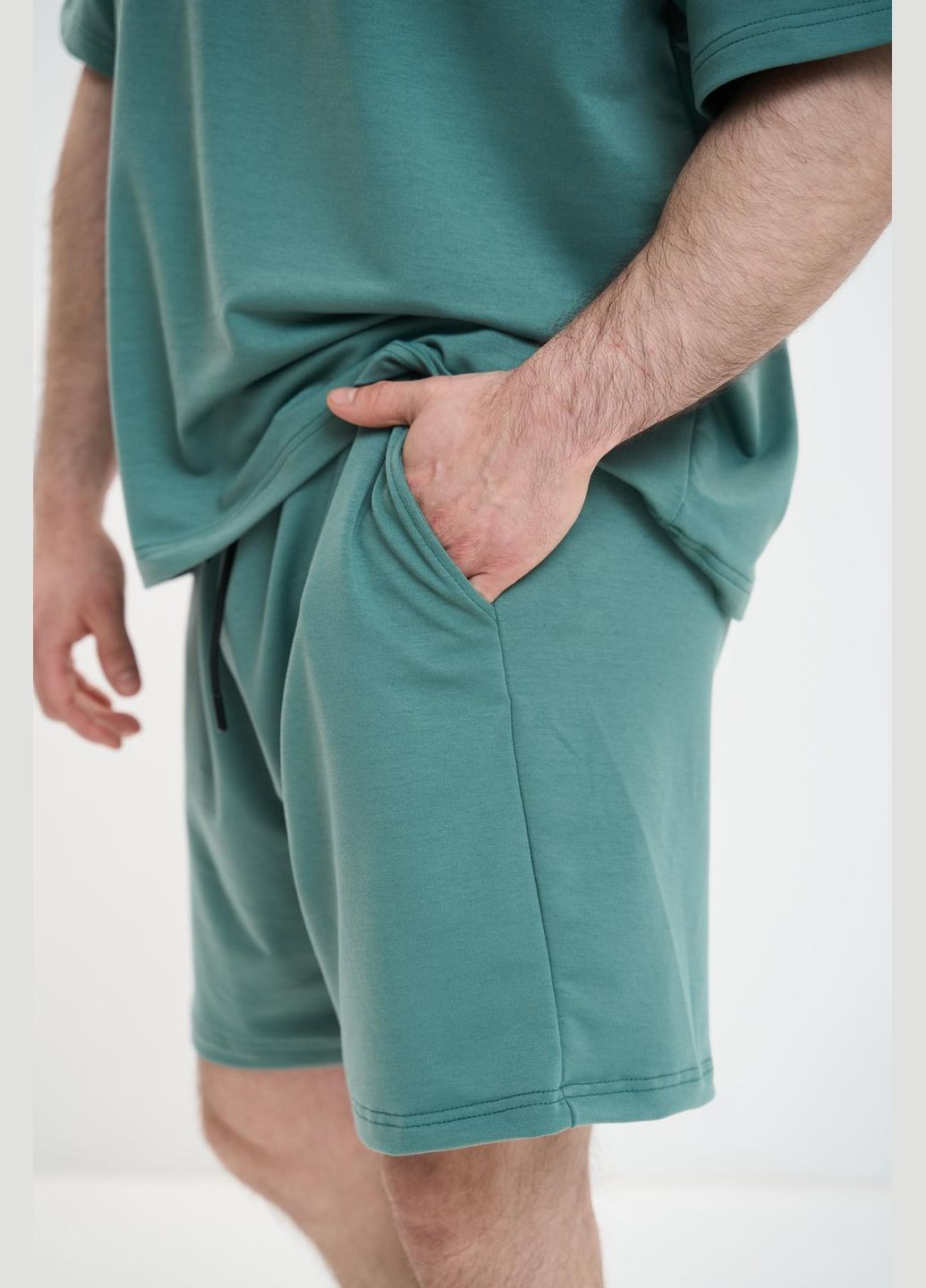 Бирюзовый летний комфортный летний комплект в стиле оверсайз с шортами Vakko