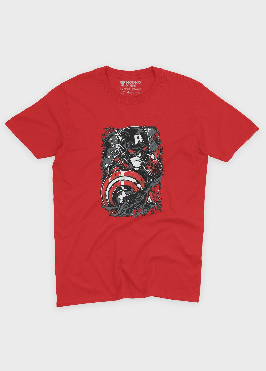 Красная демисезонная футболка для мальчика с принтом супергероя - капитан америка (ts001-1-sre-006-022-013-b) Modno