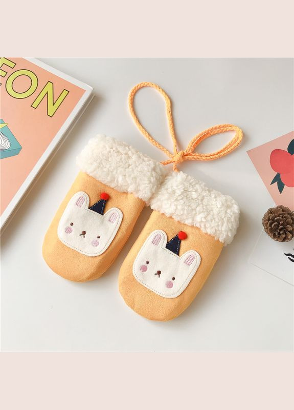 Варежки детские на шнурке со зверюшками (Желтый 0-3 года) (11159) Qoopixie (334303845)