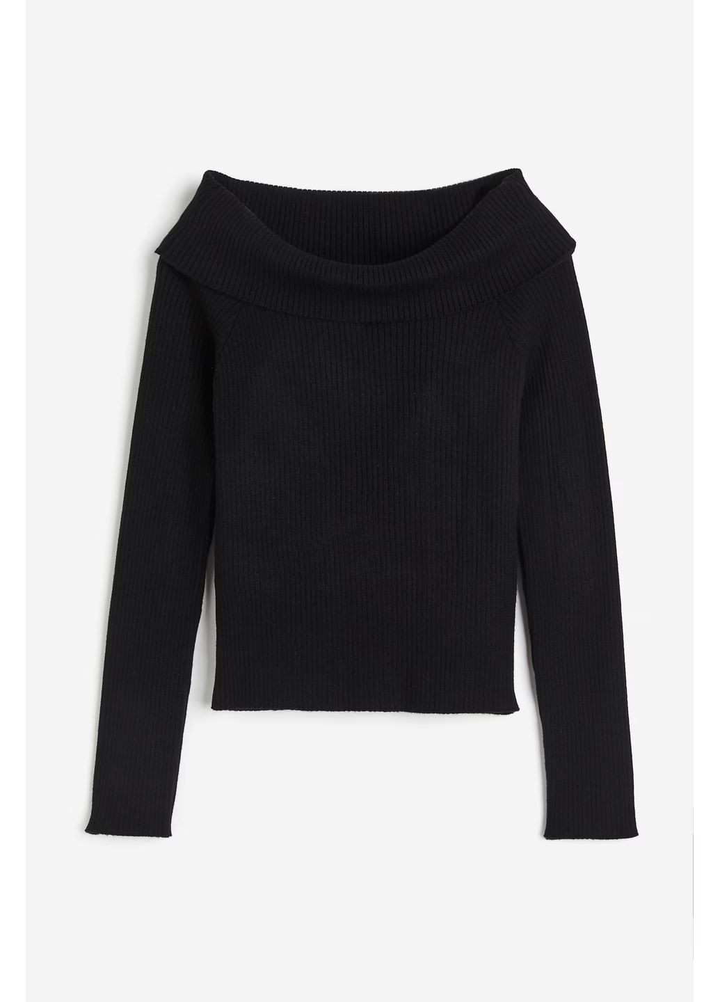 Черный демисезонный топ с открытыми плечами из трикотажного полотна женский черный xl джемпер H&M