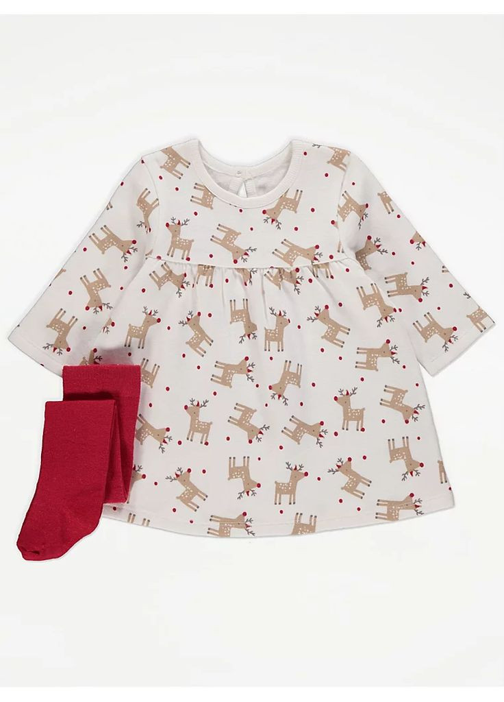 Белое платье утепленное с колготками George (314984550)