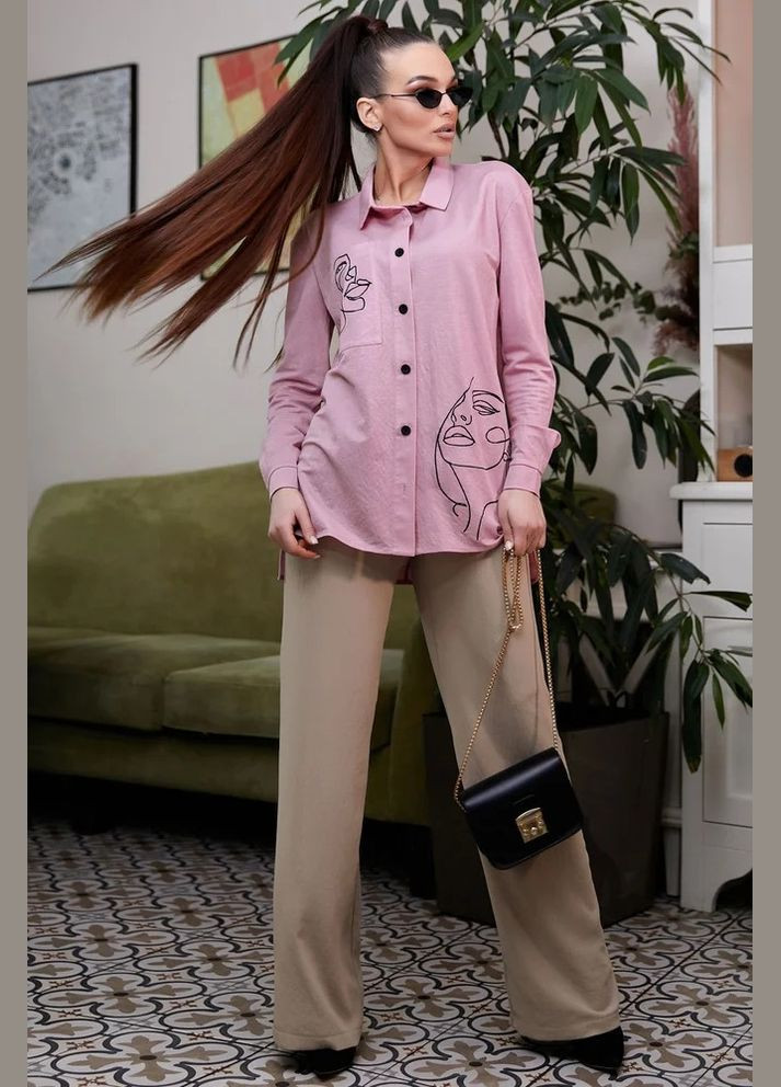 Сиреневая повседневный рубашка с рисунком Seventeen с длинным рукавом