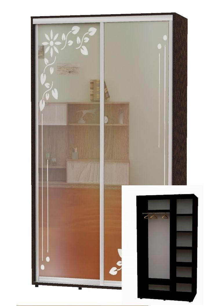 Шкаф-купе двухдверный 130*60*220 Венге магия Зеркало с пескоструйным рисунком Алекса (360478717)