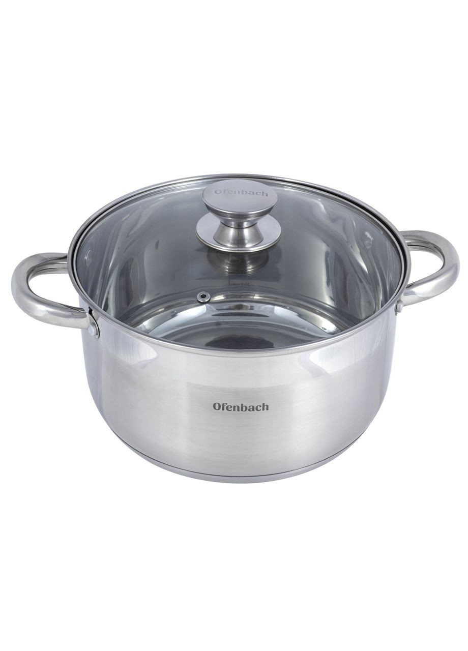 Каструля з кришкою Ofenbach 6л з нержавіючої сталі і порожніми ручками для індукції і газу KM-100514 Kamille (371898249)