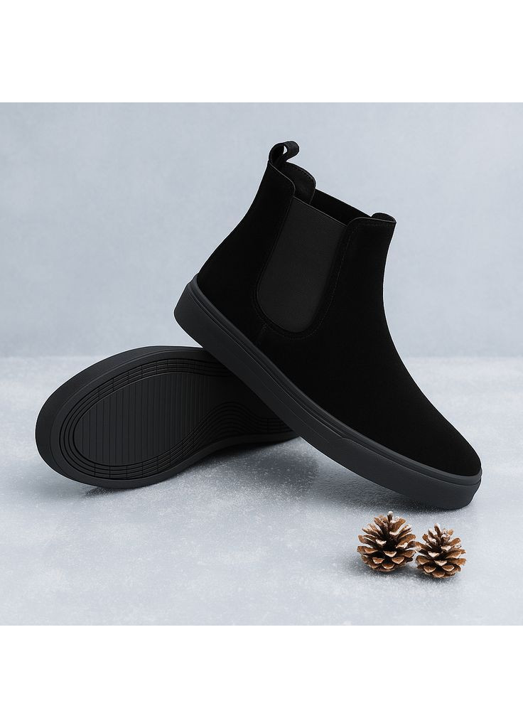 Чоловічі зимові черевики Lux 6508 чорні замшеві з вовною (челсі) Kindzer Lux-6508 (366320373)