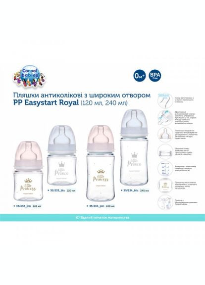 Пляшечка для годування (35/233_blu) Canpol Babies royal baby з широким отвором 120 мл синя (268144630)