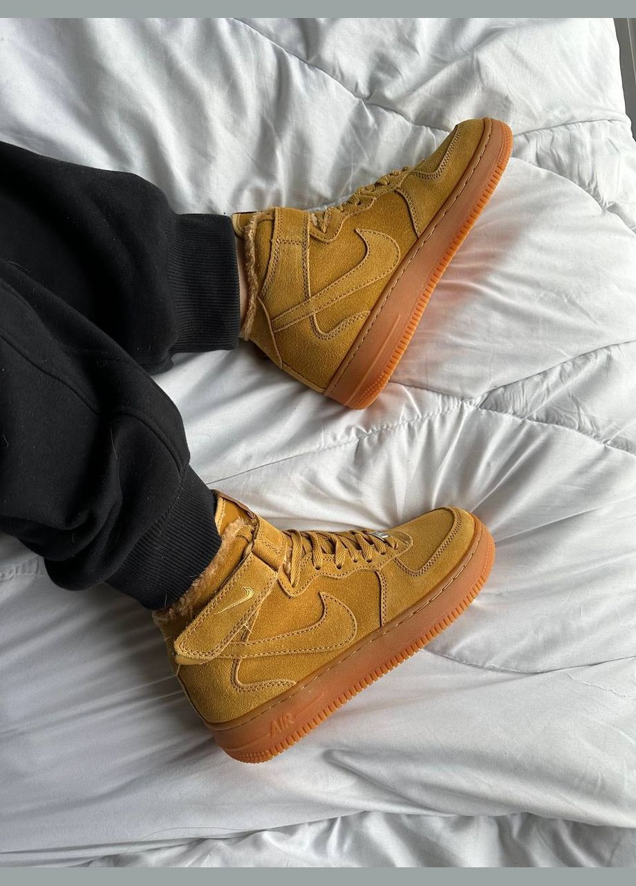 Кросівки зимові жіночі і чоловічі Nike Air Force 1 winter high yellow fur | Найк Аір Форс 1 високі жовті з хутром No Brand жовті зими (309006065)