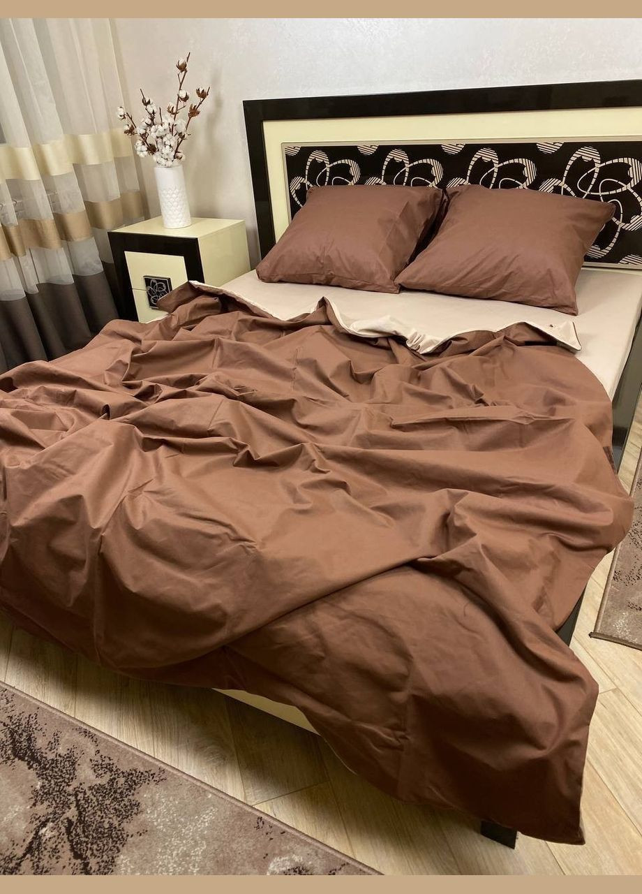 Постельное белье хлопковое Однотонная Евро 200 x 220 Бязь Бежевое 70 х 70 No Brand (322845195)