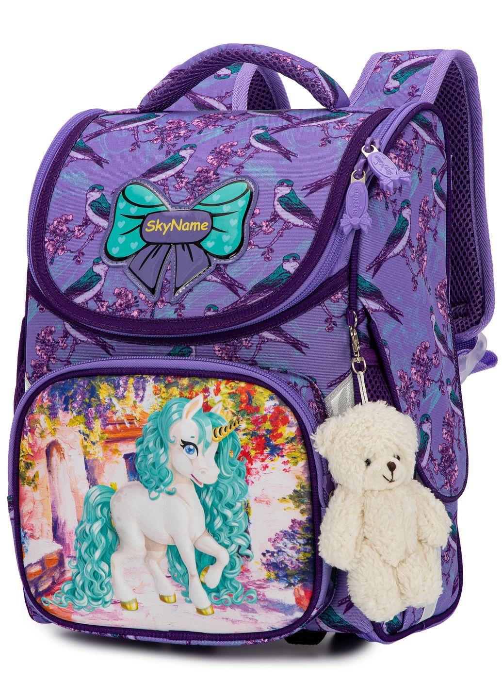 Ортопедический рюкзак (ранец) с пеналом и мешком фиолетовый для девочки SkyName для начальной школы (Full 2075-2) Winner (293504272)
