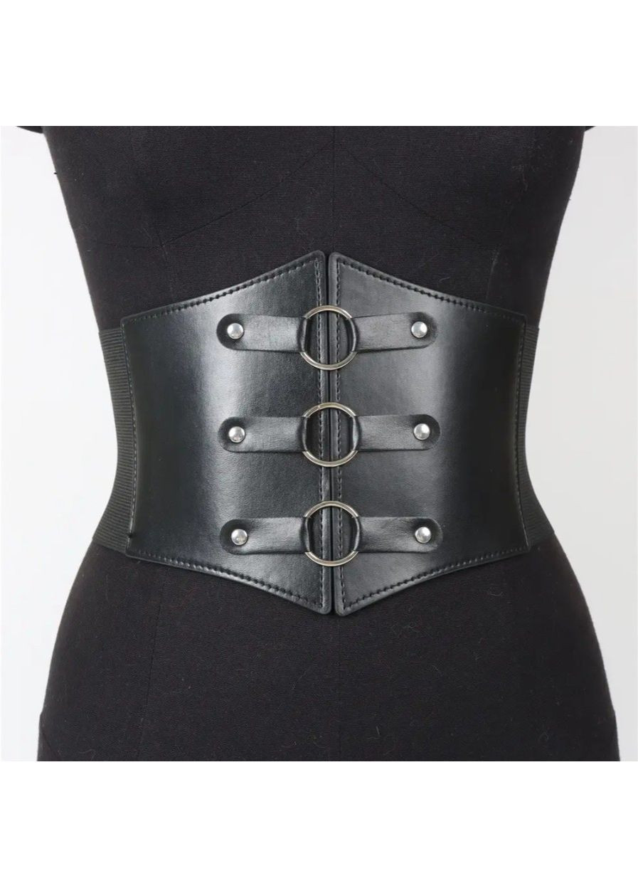 Жіночий чорний шкіряний корсет M з PU шкіри зі шнурівкою, стильний пояс-корсет для талії 80 см No Brand (362682305)