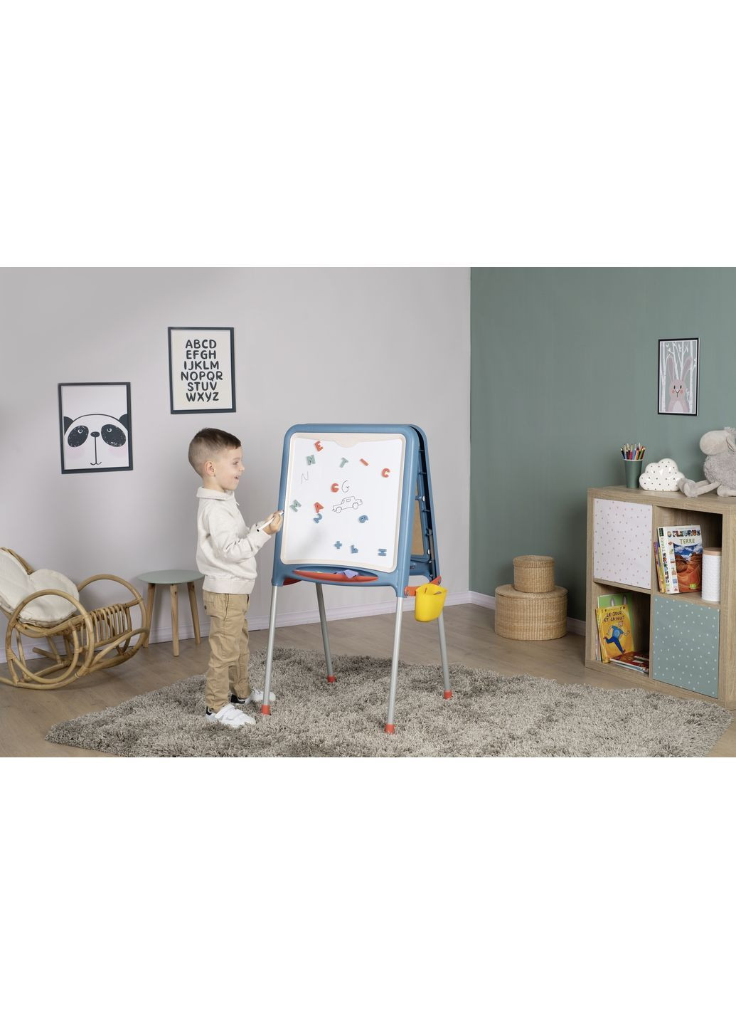 Двухсторонний мольберт Буквы и цифры на металлических ножках, синий () Smoby 410308 (370598536)