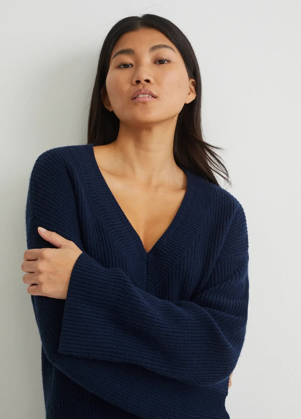 Синій демісезонний пуловер у складі з вовною та альпакою C&A