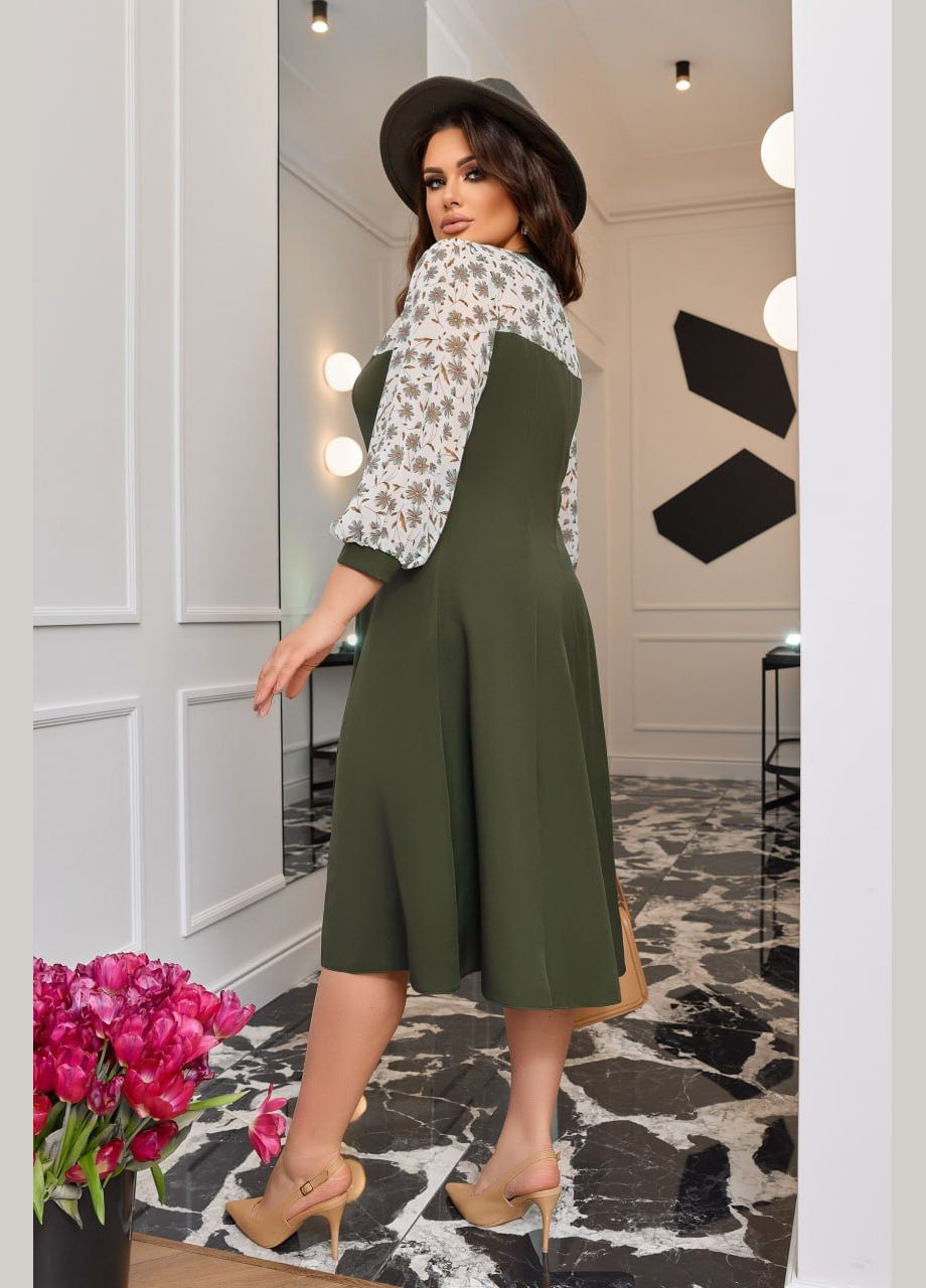 Оливковое (хаки) женское комбинированное платье цвет хаки р.48/50 451105 New Trend