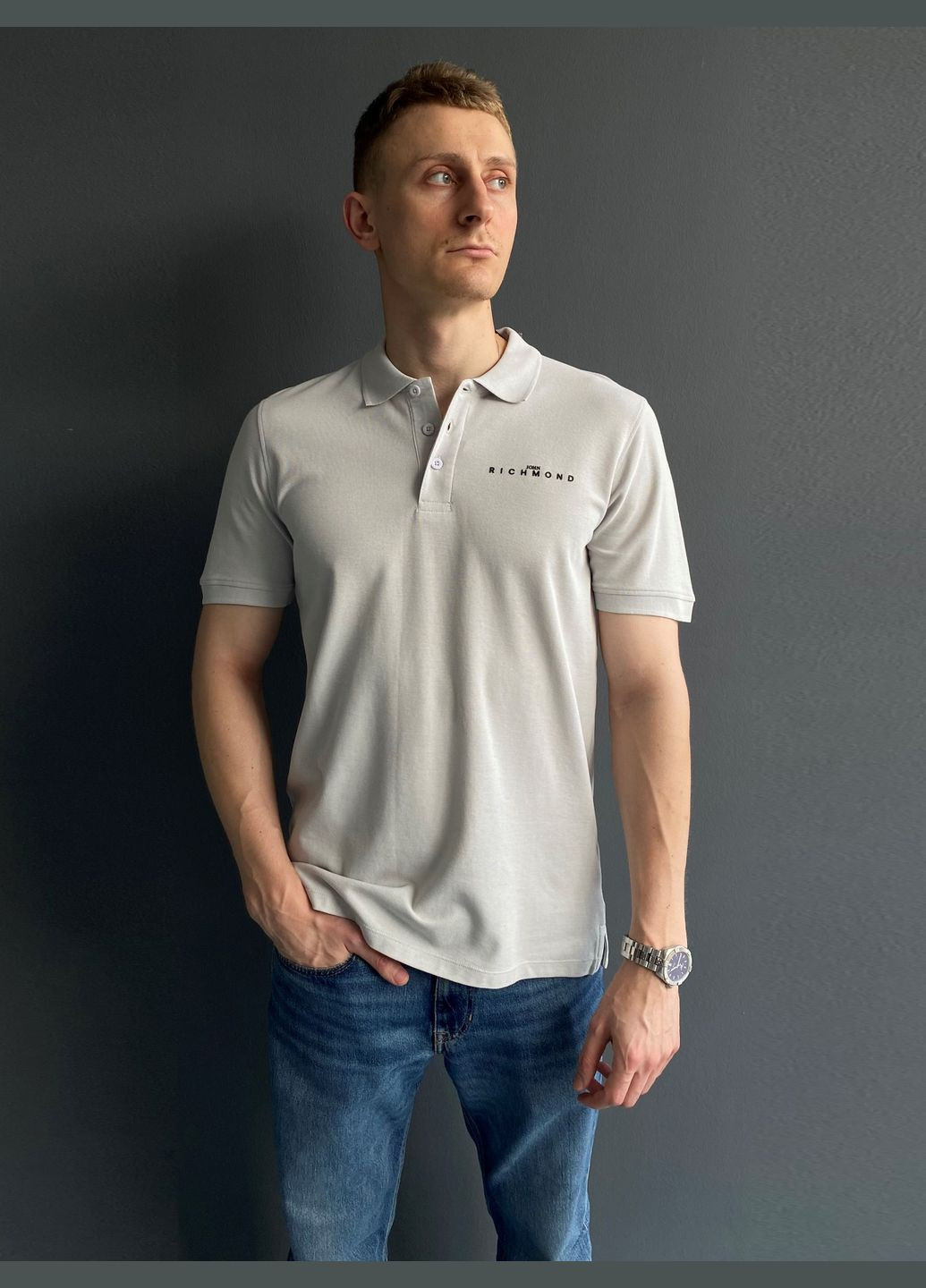 Серая футболка-поло для мужчин John Richmond