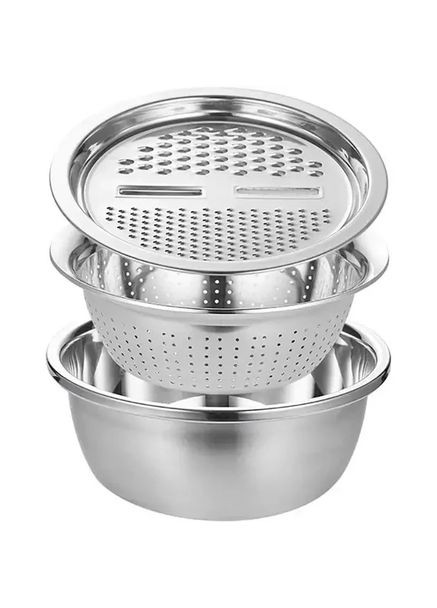 Багатофункціональний кухонний набір із неіржавкої сталі 3 в 1 Metal Basket Миска друшляк і тертка No Brand (334848802)