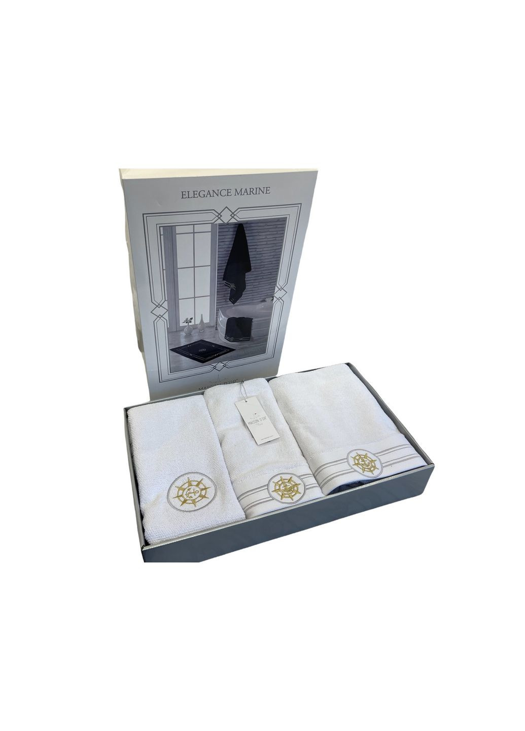 Набір рушників Elegance Marine White махрові 50-80 см, 50-100 см, 85-150 см білі Maison D'or білий