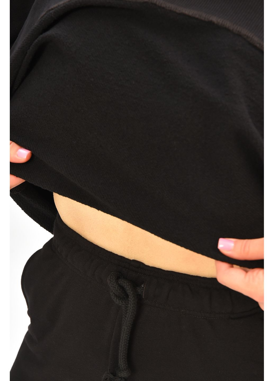 Черный свитшот женский черного цвета Let's Shop однотонный без декора (362627004)