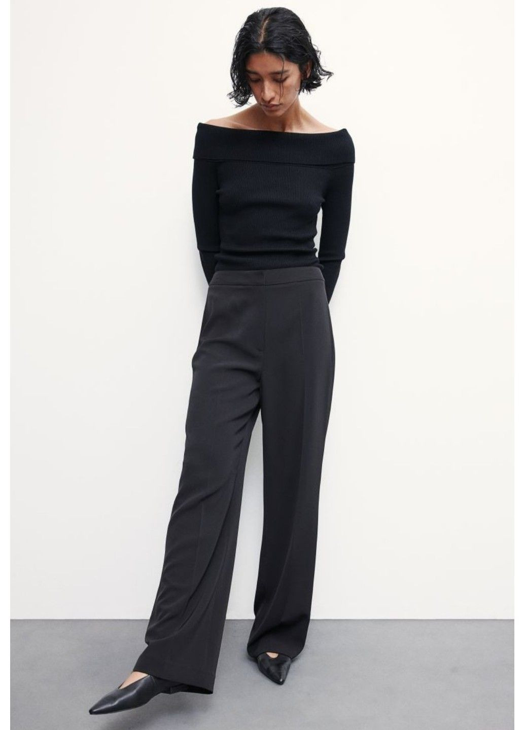 Женские элегантные широкие брюки Н&М (57775) М Черные H&M (305541973)