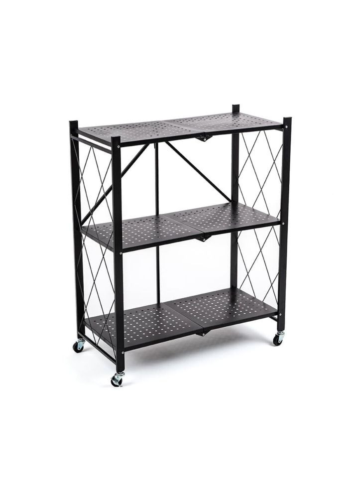 Стеллаж мобильный трехъярусный универсальный раскладной из нержавеющей стали черный 89*72*34см SW-00002097 SW-00002097 Sticker Wall (317253621)