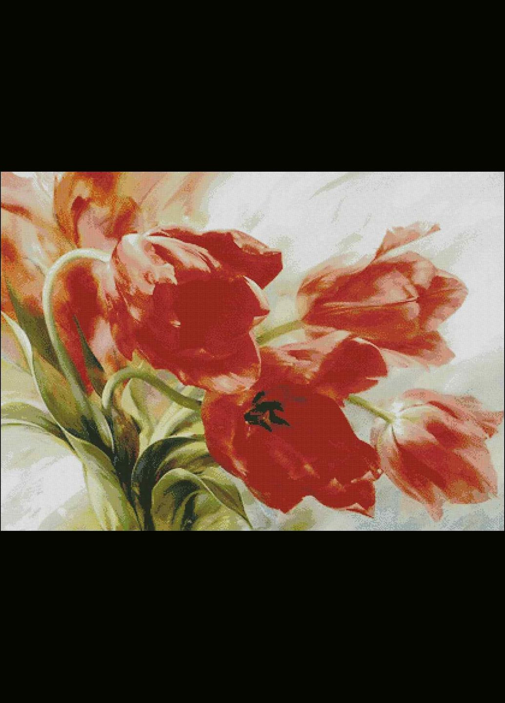 Набір для вишивання хрестиком. Розмір: 67*48 см Червоні тюльпани Лоскуток (315356617)