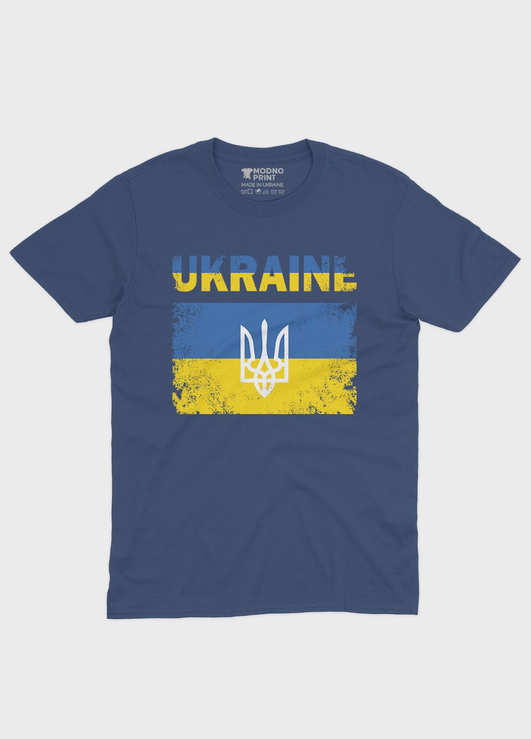 Темно-синяя демисезонная футболка для мальчика с патриотическим принтом ukraine (ts001-2-nav-005-1-044-b) Modno