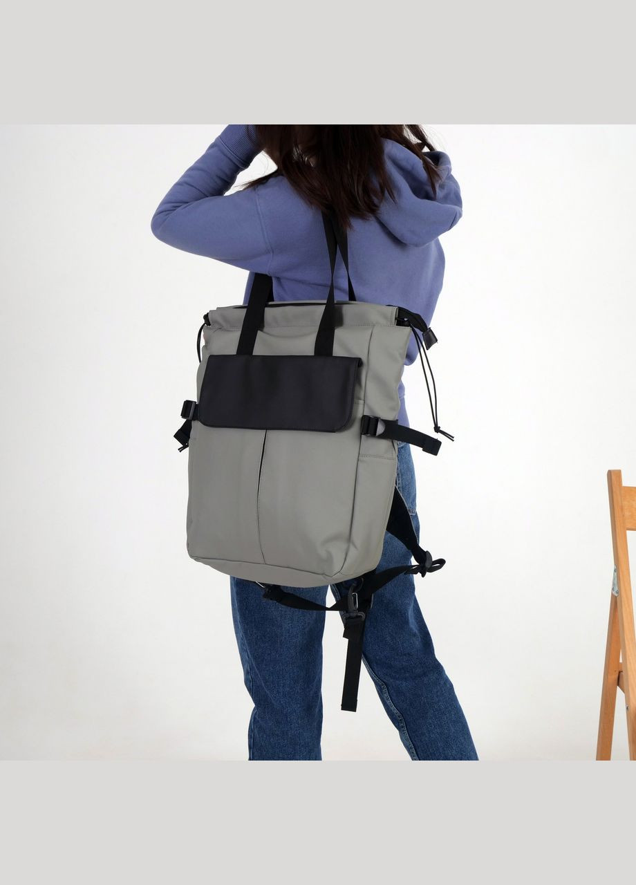 Жіночий шопер-рюкзак, крос-боді комбінований колір сірий/чорний з екошкіри ToBeYou shoperbag (284725588)