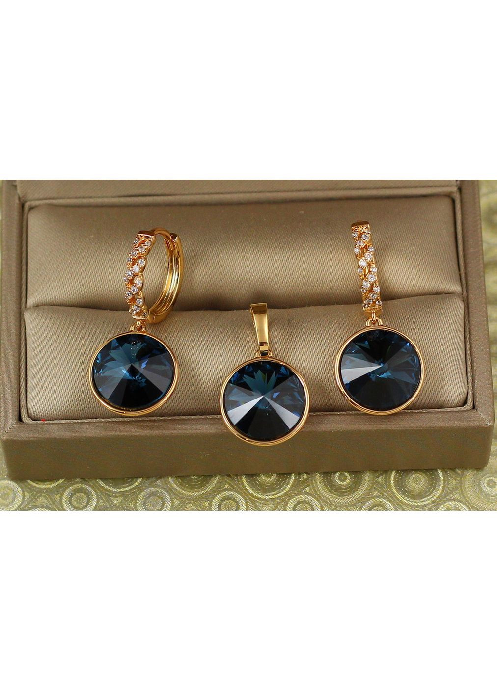 Набір великий камінь Сваровскі темно-синій хамелеон 1,4 см золотистий love-shopping Xuping Jewelry (354657639)