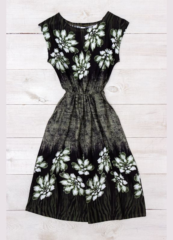 Темно-зелена повсякденний сукня жіноча (p-3737) Носи своє з квітковим принтом