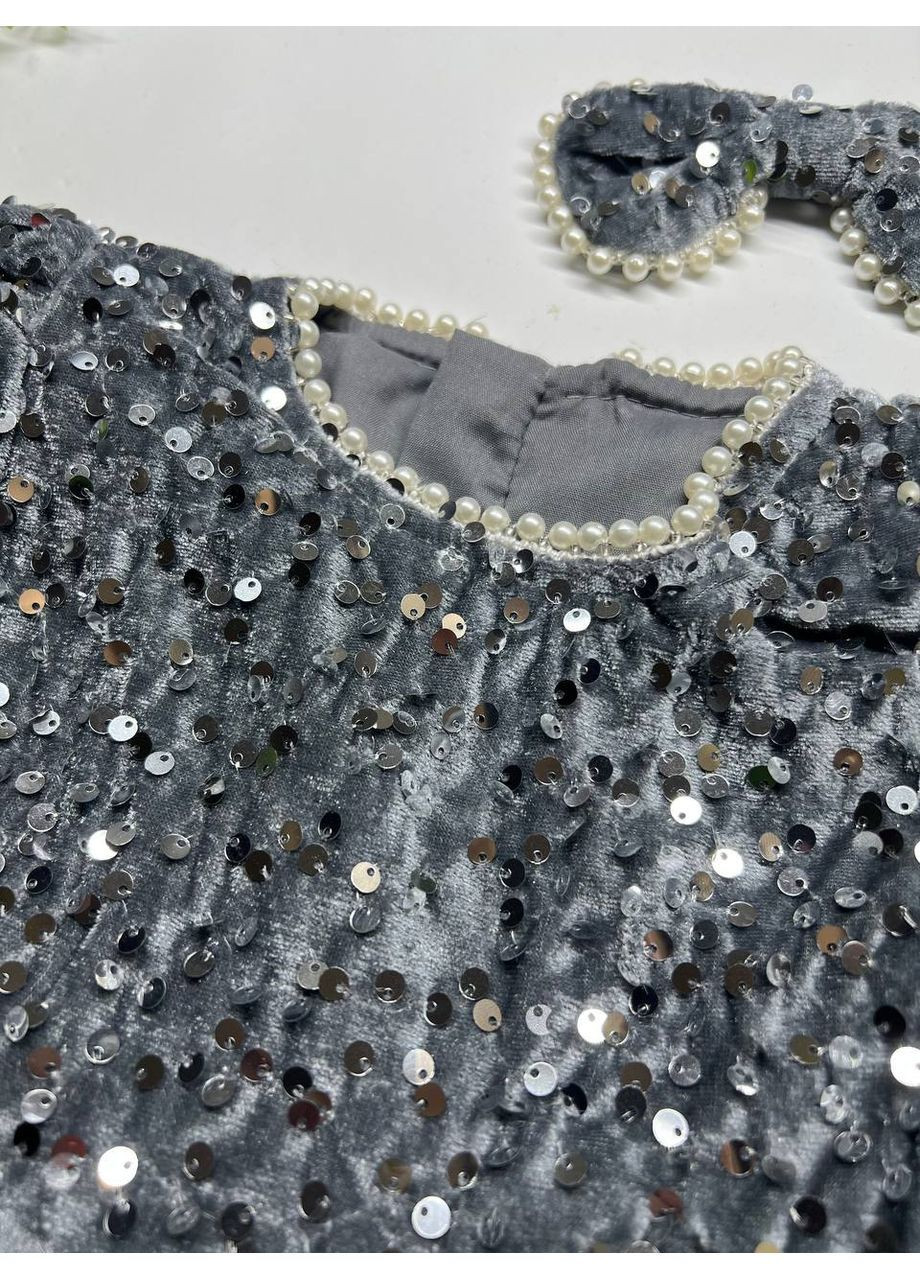 Срібна сукня срібна з паєтками та бантом No Brand (370664924)