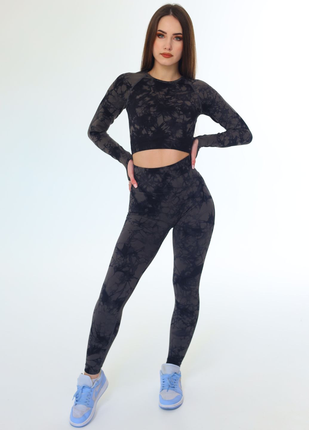 Комплект жіночий спортивний з тай-дай принтом сірий (70010) FitFiesta (328931670)