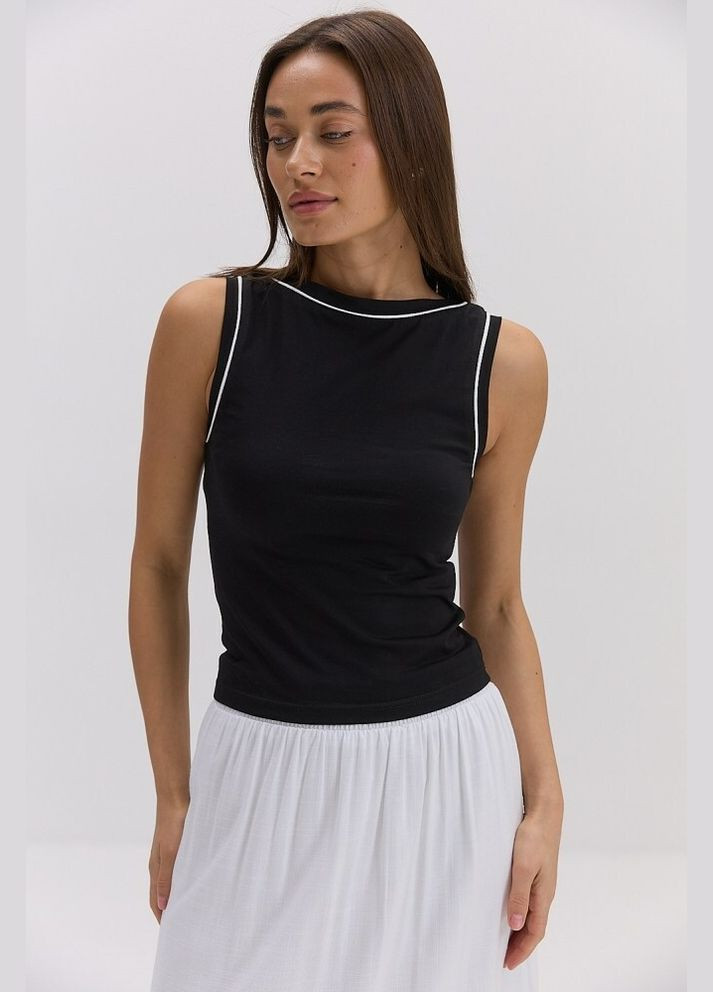 Майка женская чёрная с белой окантовкой супрем MKAR69291-3 Modna KAZKA — 336932113