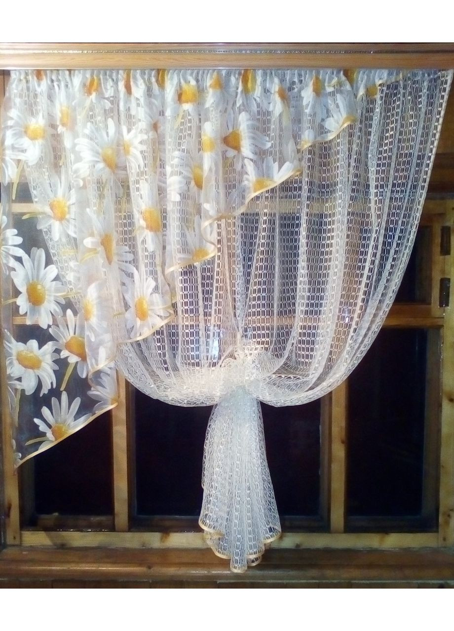 Занавеска кухонная красивая Фаина молочка ромашка левая No Brand (372133817)