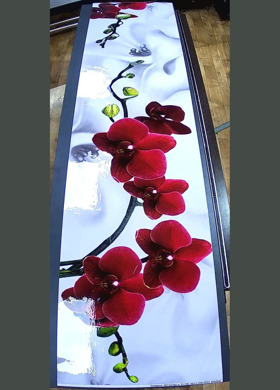 Скинали на кухню из пленки орхидеи на белом атласе, с защитной ламинацией, 60 х 300 см (БПs_fl11728-3) Декоинт (278286765)