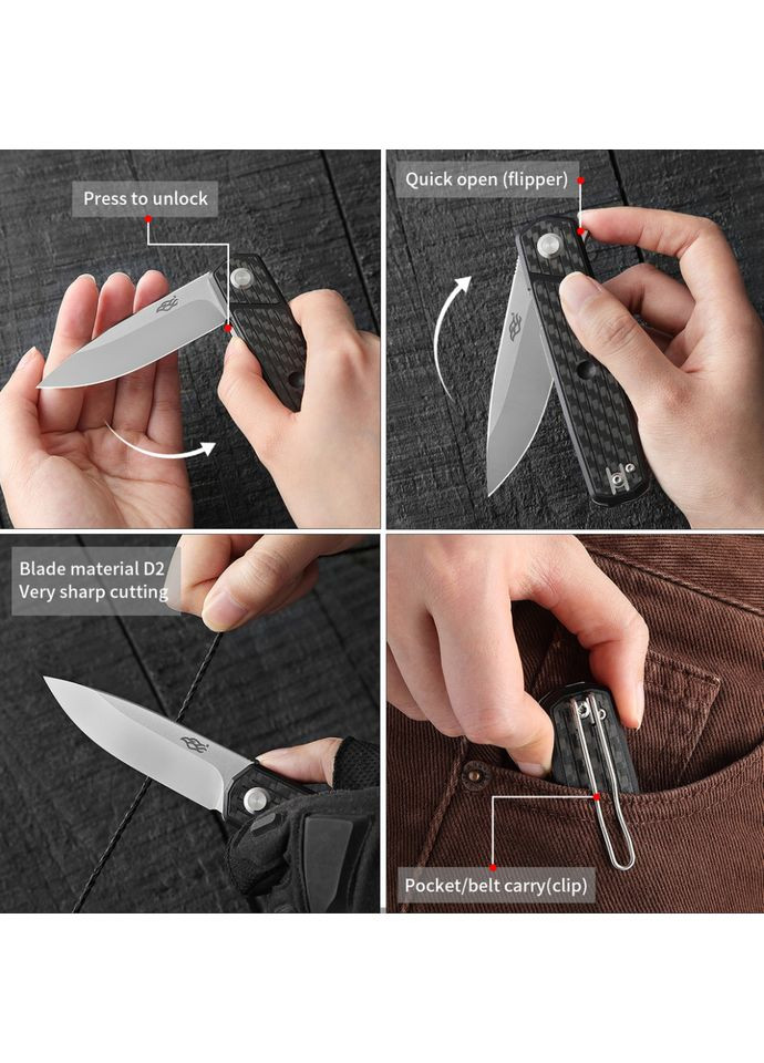 Нiж складаний FH927-CF чорний карбон (A-029354) Firebird (368994346)